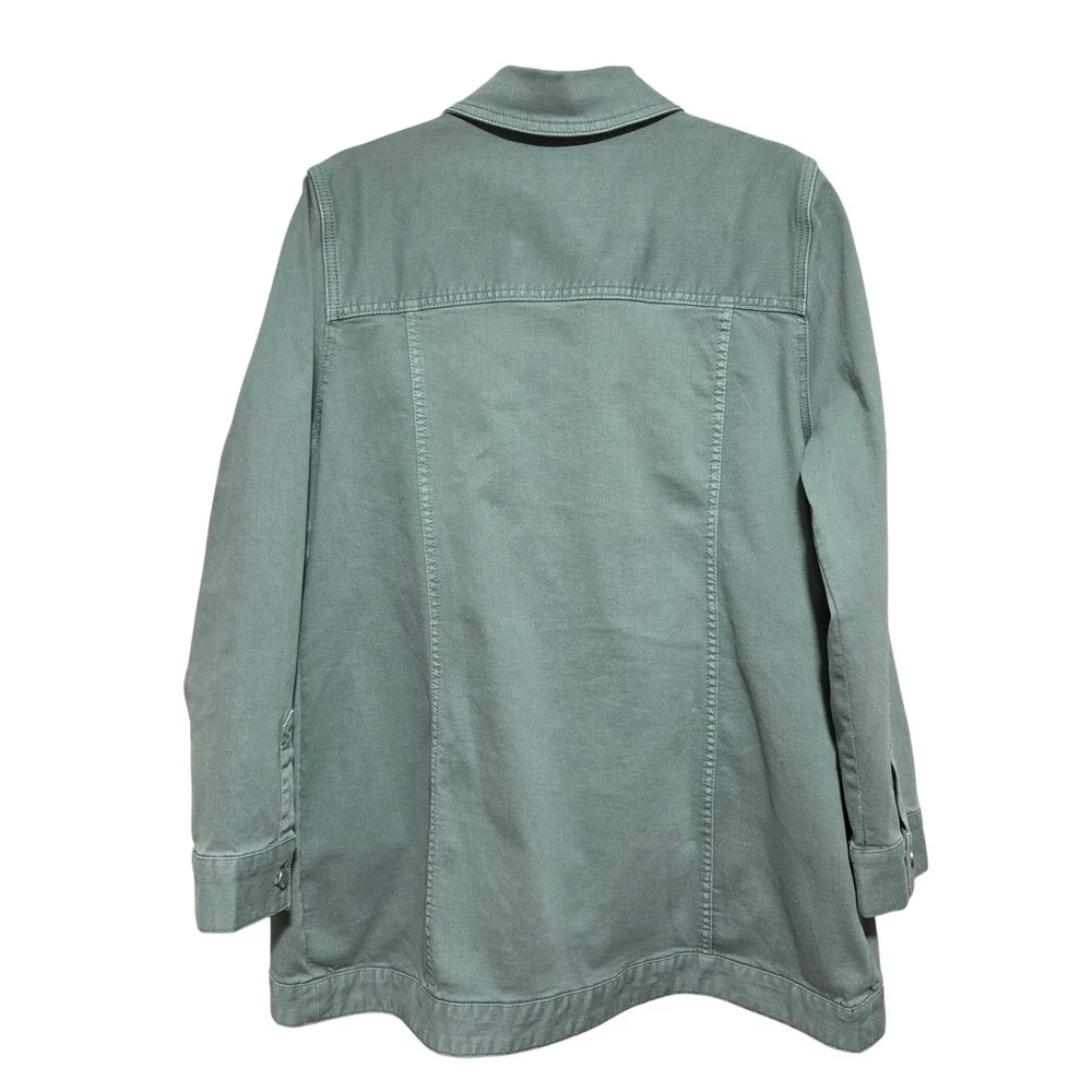 Liverpool Los Angeles Sage Green High Low Stretch Denim Jacket 1X